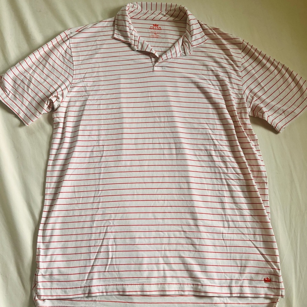 Peter Millar Red and White Striped Polo Shirt